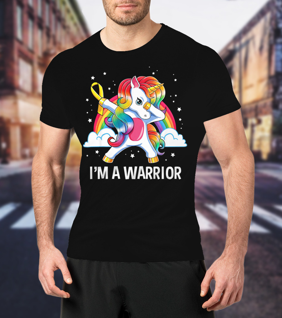 Unicorn I'm A Warrior Childhood Cancer Awareness Rainbow T-Shirt