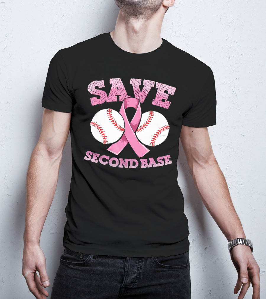 Save Second Base Breast Cancer Awareness Baseball T-Shirt