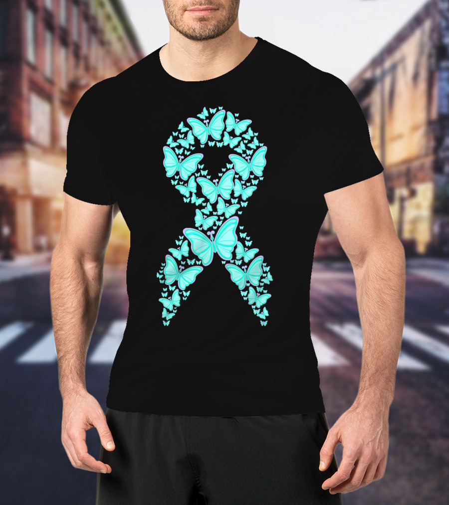 Ovarian Cancer Awareness Butterfly Ribbon Fighter T-Shirt