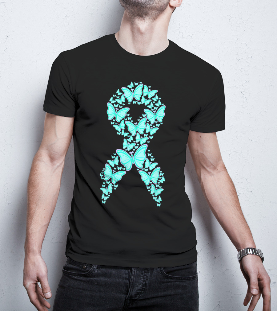 Ovarian Cancer Awareness Butterfly Ribbon Fighter T-Shirt