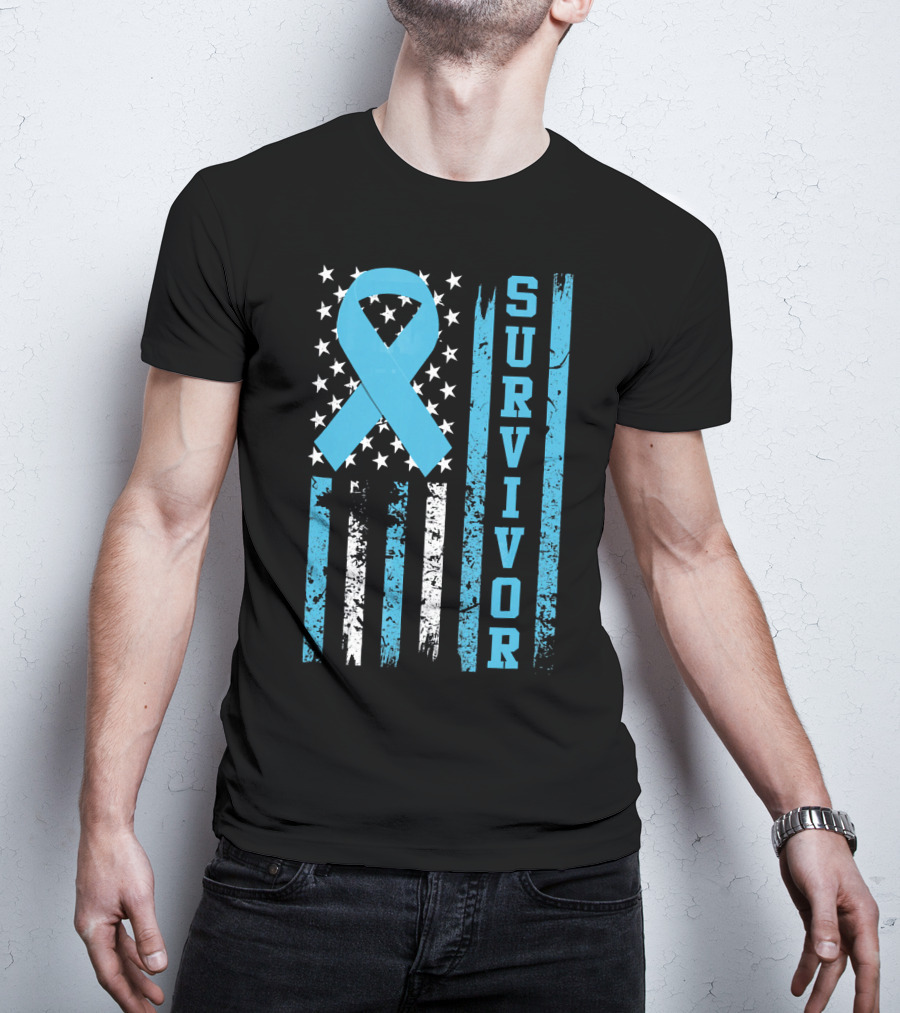 Survivor Blue Ribbon American Flag Prostate Cancer T-Shirt