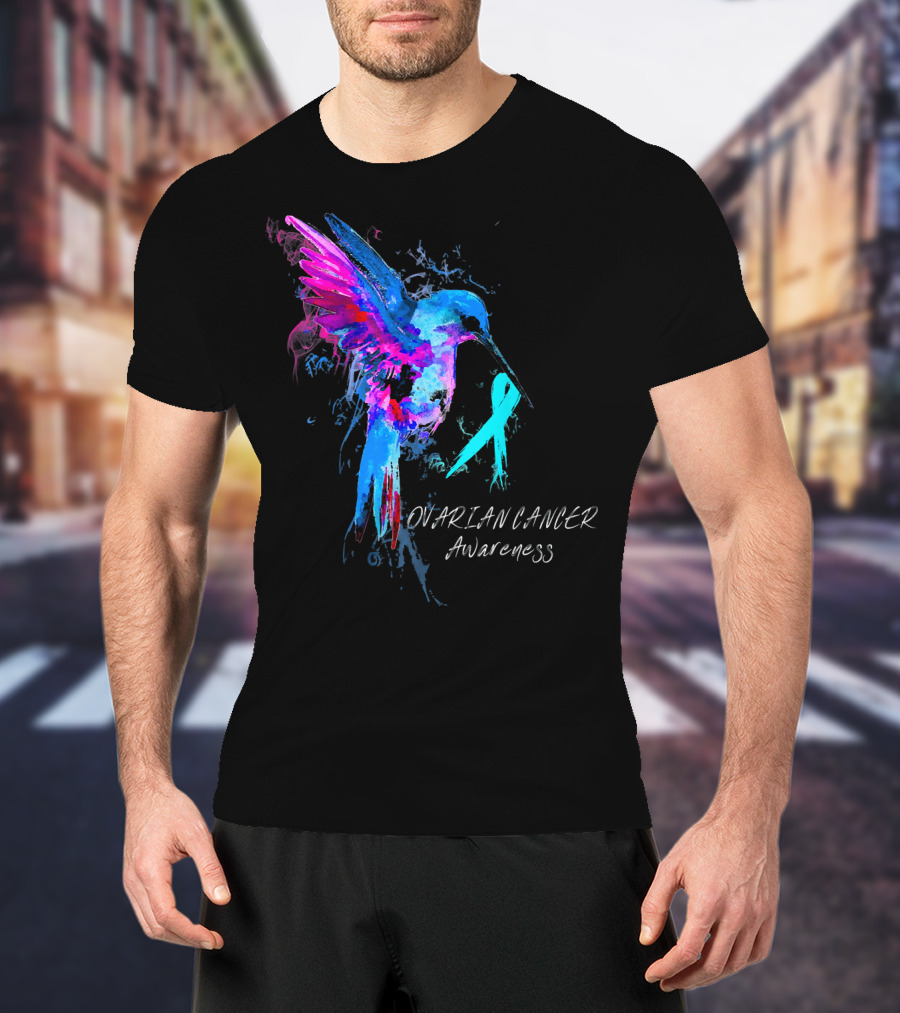 OVARIAN CANCER Awareness Hummingbird With Teal T-Shirt