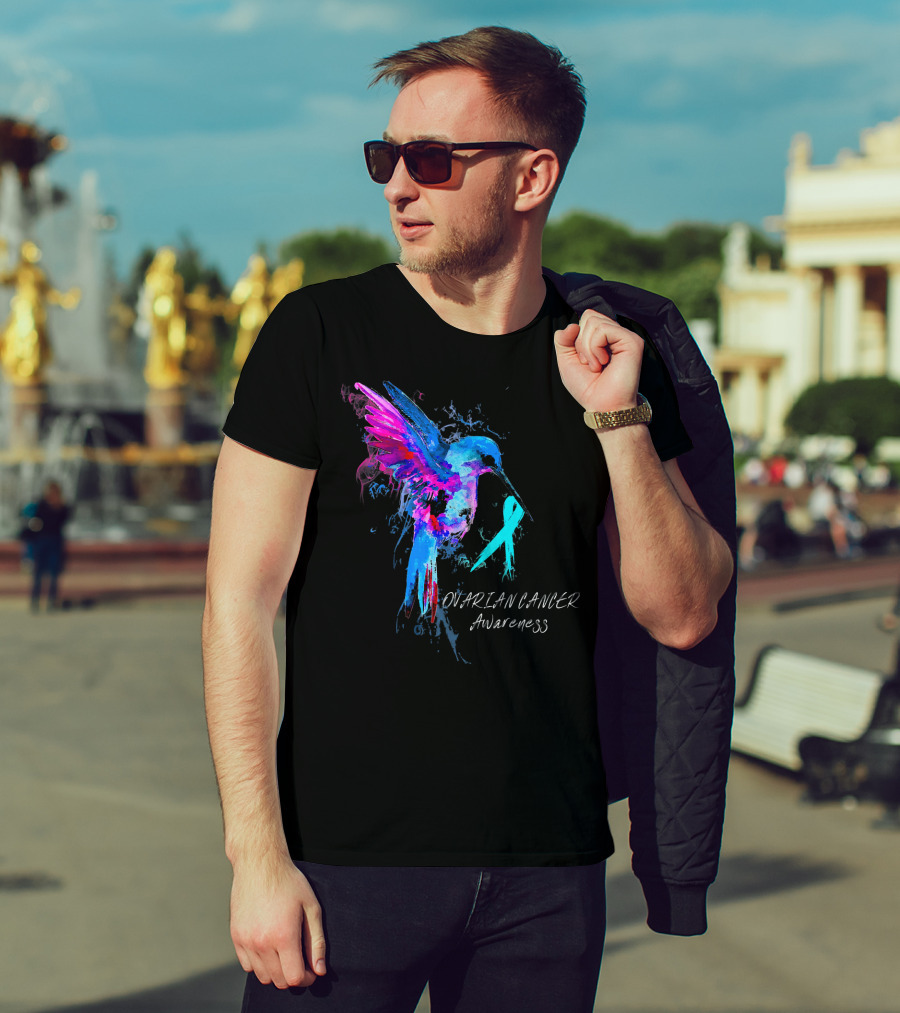 OVARIAN CANCER Awareness Hummingbird With Teal T-Shirt