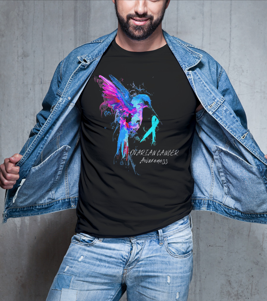 OVARIAN CANCER Awareness Hummingbird With Teal T-Shirt