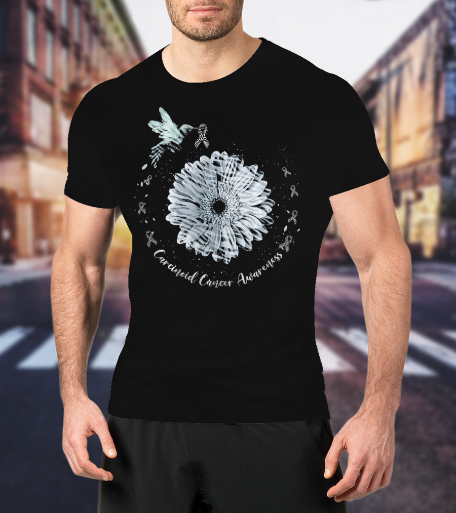 Hummingbird Zebra Sunflower Carcinoid Cancer Awareness T-Shirt