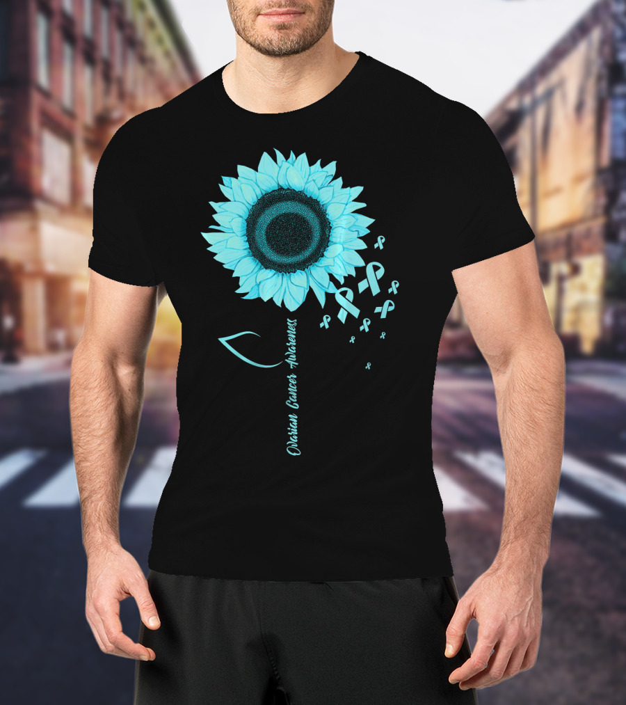 Ovarian Cancer Awareness Sunflower Ribbon T-Shirt