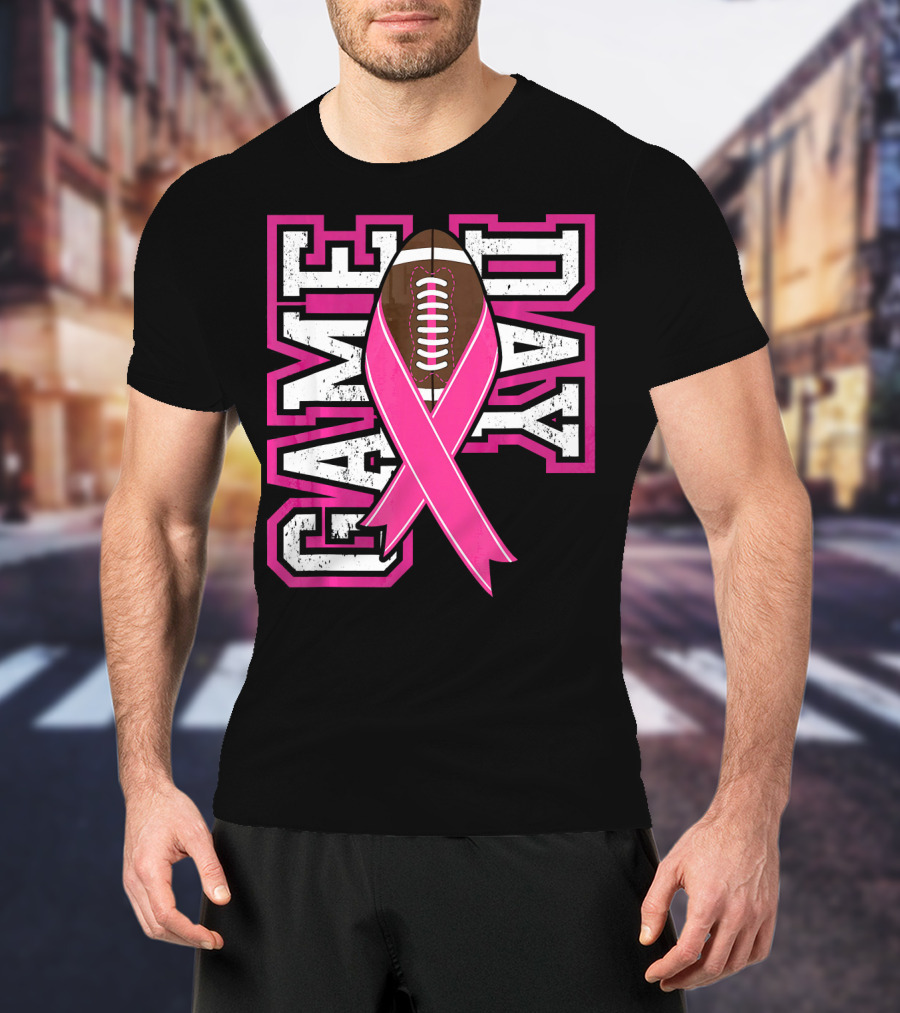 Game Day Breast Cancer Awareness Pink Ribbon Football T-Shirt