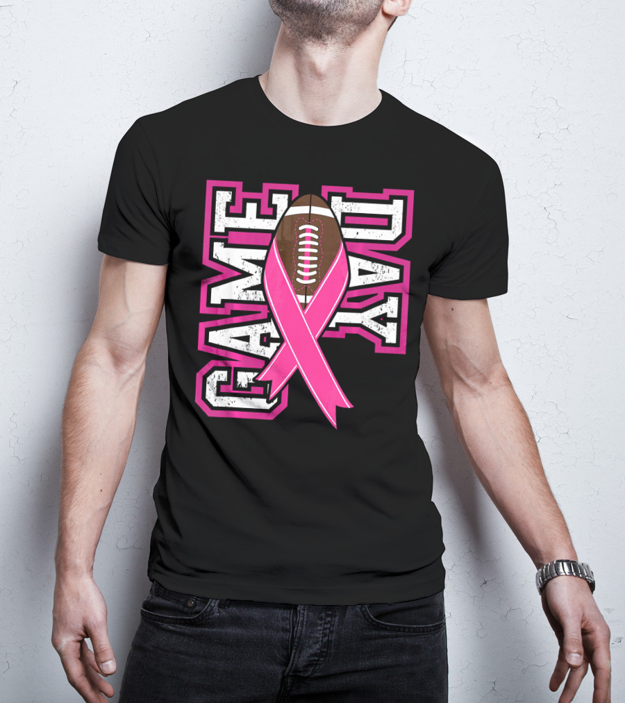Game Day Breast Cancer Awareness Pink Ribbon Football T-Shirt