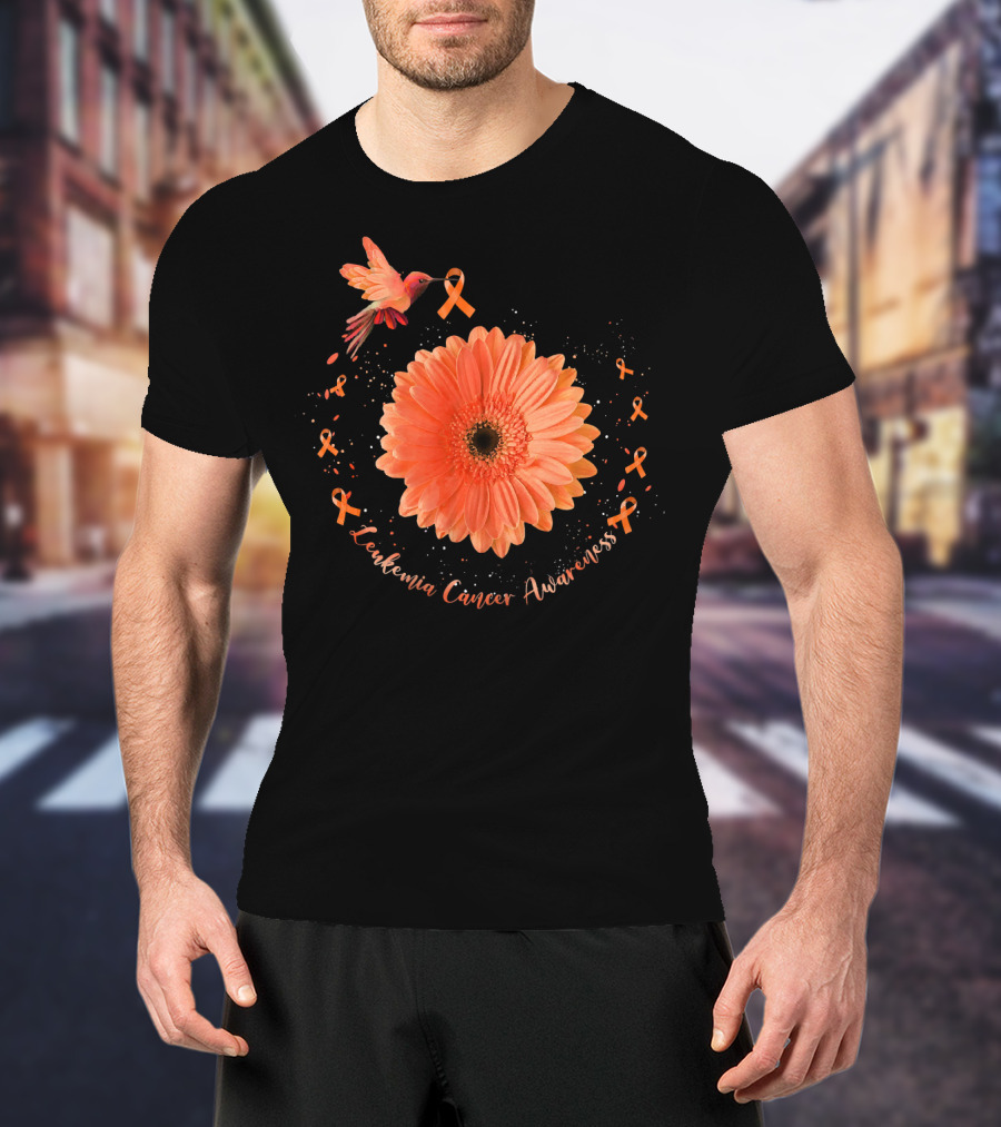 Leukemia Cancer Awareness Hummingbird Orange Sunflower T-Shirt