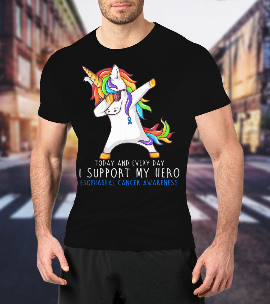 Today And Every Day I Support My Hero Esophageal Cancer Awareness Rainbow Unicorn T-Shirt