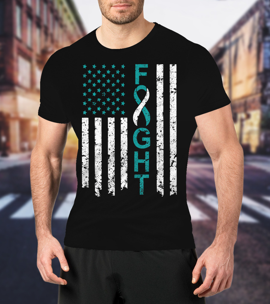 Fight Cervical Cancer Awareness American Flag T-Shirt