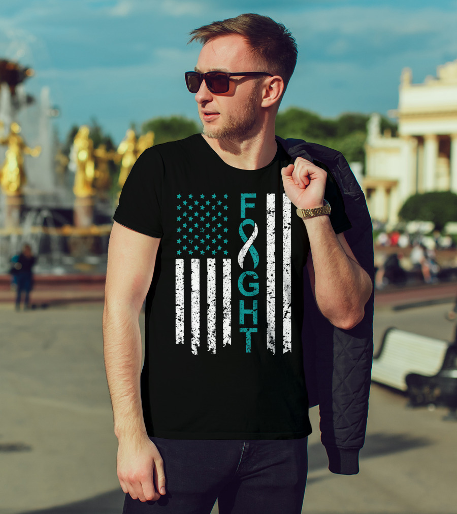 Fight Cervical Cancer Awareness American Flag T-Shirt