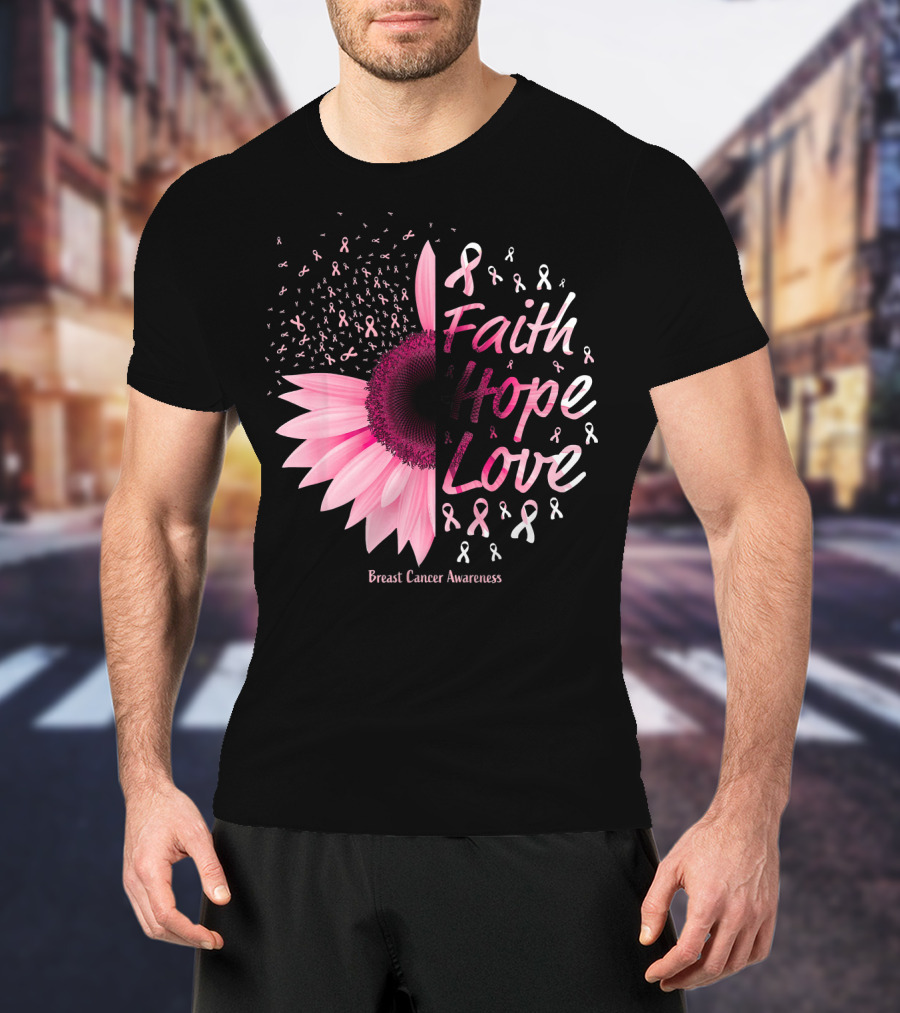 Faith Hope Love Breast Cancer Awareness Christian T-Shirt