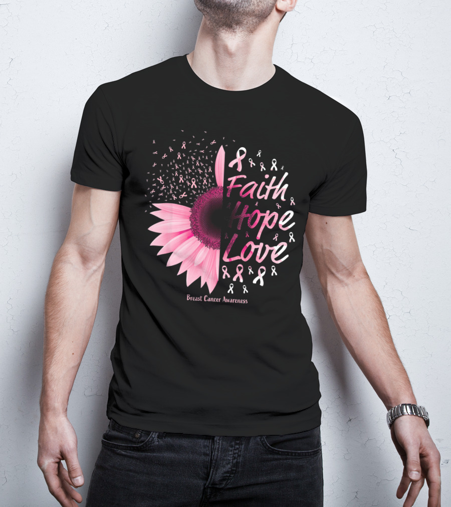 Faith Hope Love Breast Cancer Awareness Christian T-Shirt