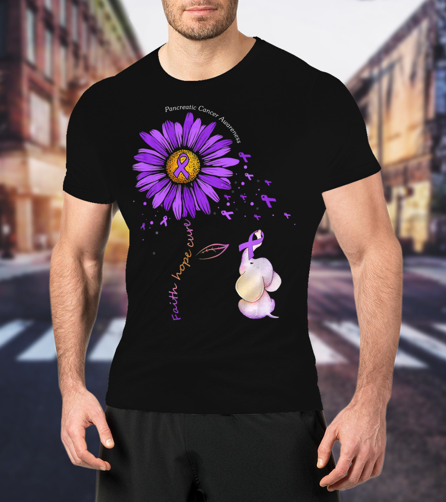 Faith Hope Cure Purple Daisy Flower Pancreatic Cancer Awareness T-Shirt