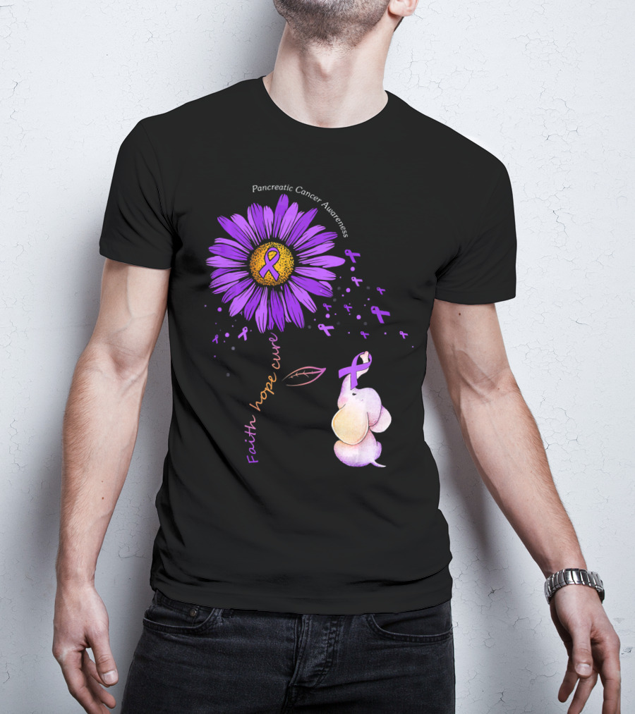 Faith Hope Cure Purple Daisy Flower Pancreatic Cancer Awareness T-Shirt