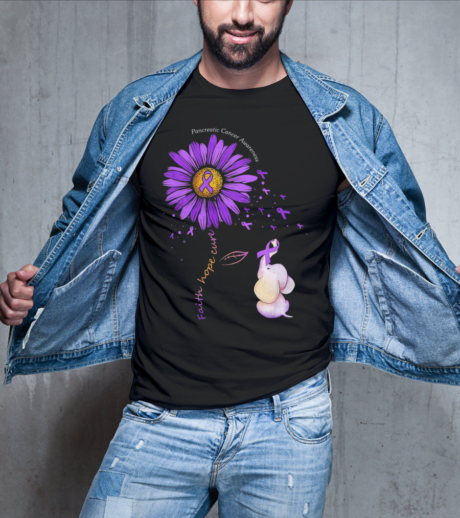Faith Hope Cure Purple Daisy Flower Pancreatic Cancer Awareness T-Shirt