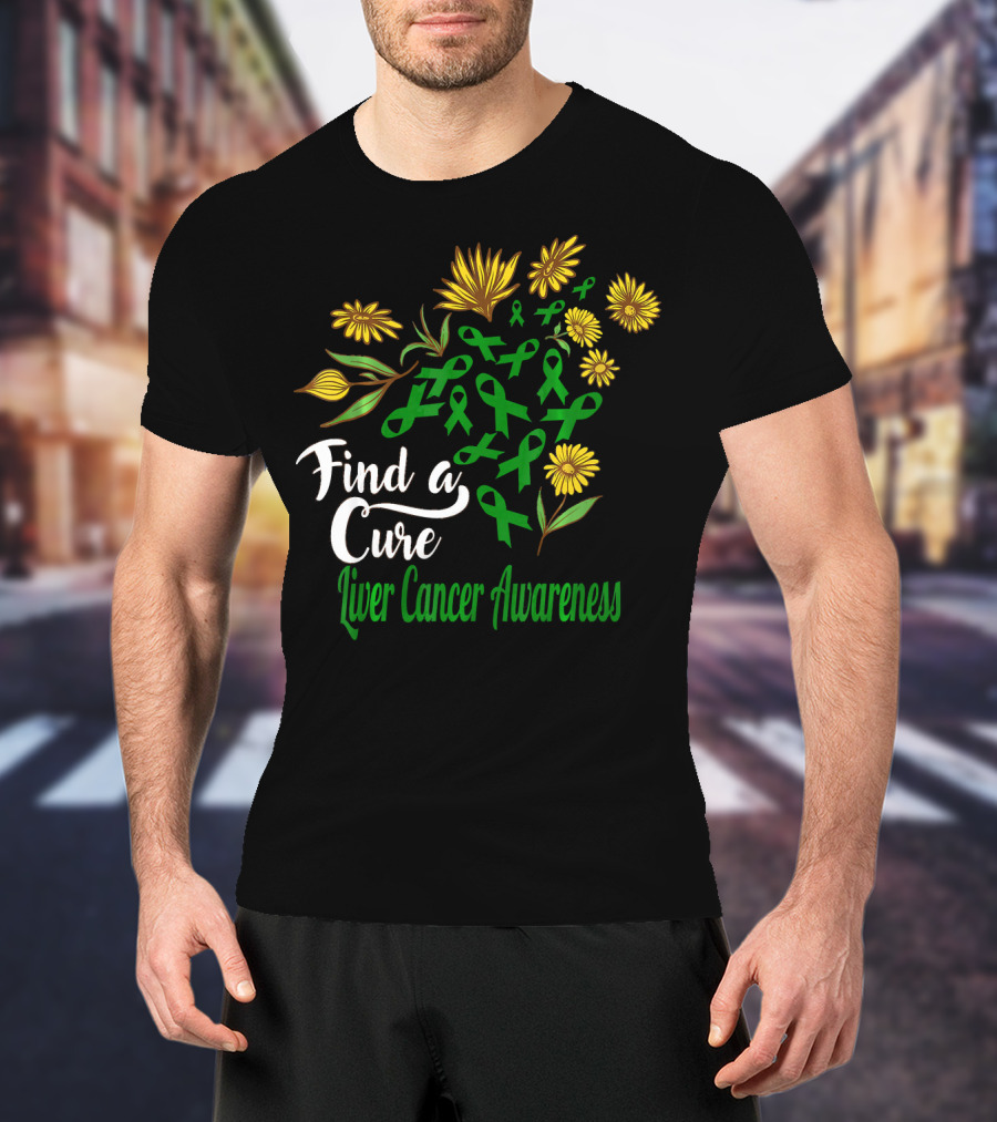 Find A Cure Liver Cancer Awareness Sunflower Ribbons T-Shirt