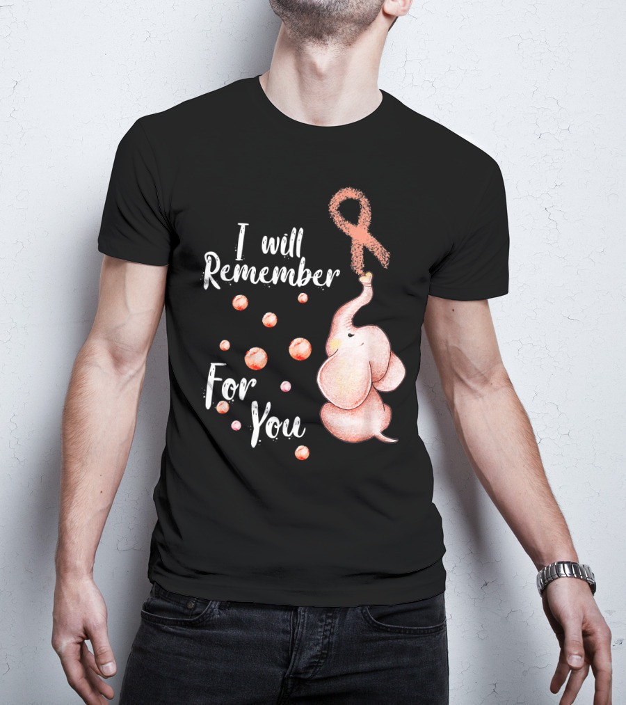 I Will Remember For You Elephant With Pink Ribbon And Bubbles T-Shirt