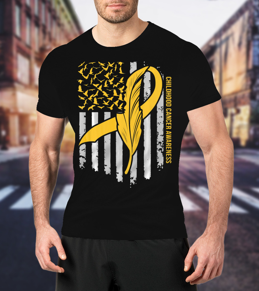 Childhood Cancer Awareness Gold Feather Ribbon Flag T-Shirt