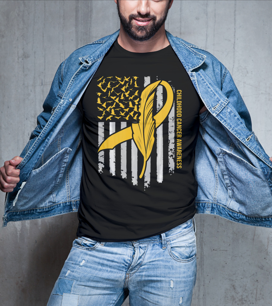 Childhood Cancer Awareness Gold Feather Ribbon Flag T-Shirt