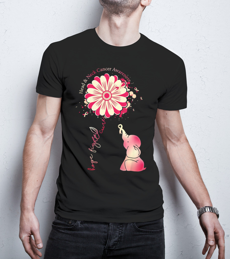 Head And Neck Cancer Awareness White And Burgundy Ribbon Hope Fight Cure Elephant Flower T-Shirt