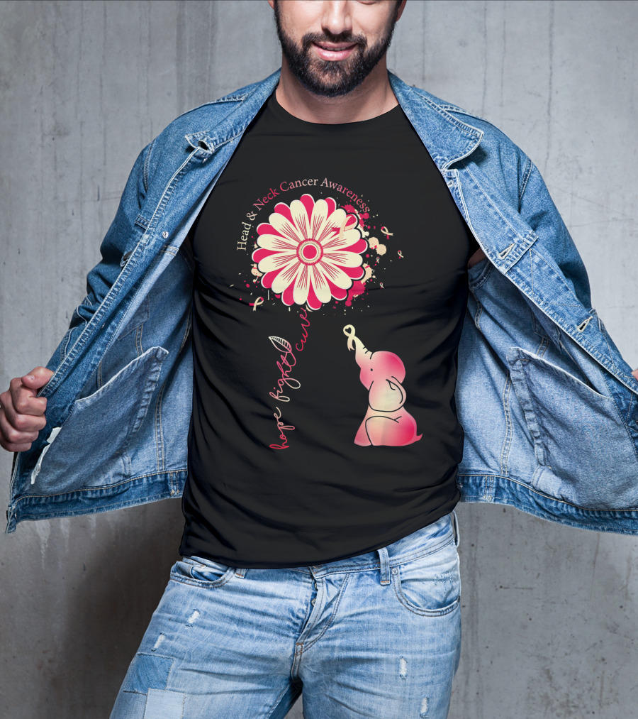 Head And Neck Cancer Awareness White And Burgundy Ribbon Hope Fight Cure Elephant Flower T-Shirt