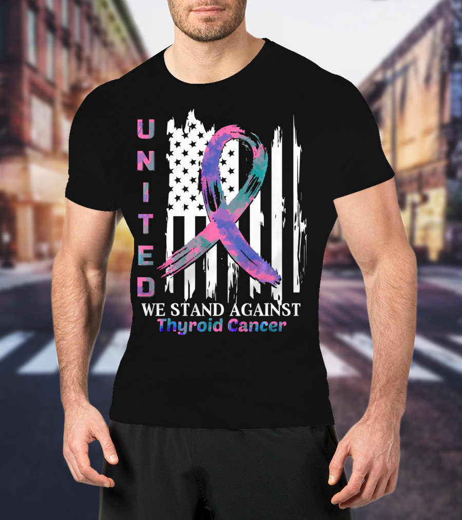 United American Flag With Thyroid Cancer Awareness T-Shirt