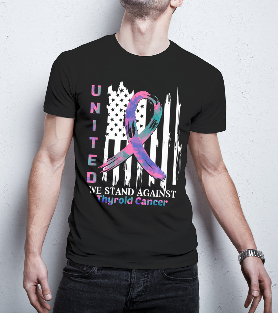 United American Flag With Thyroid Cancer Awareness T-Shirt