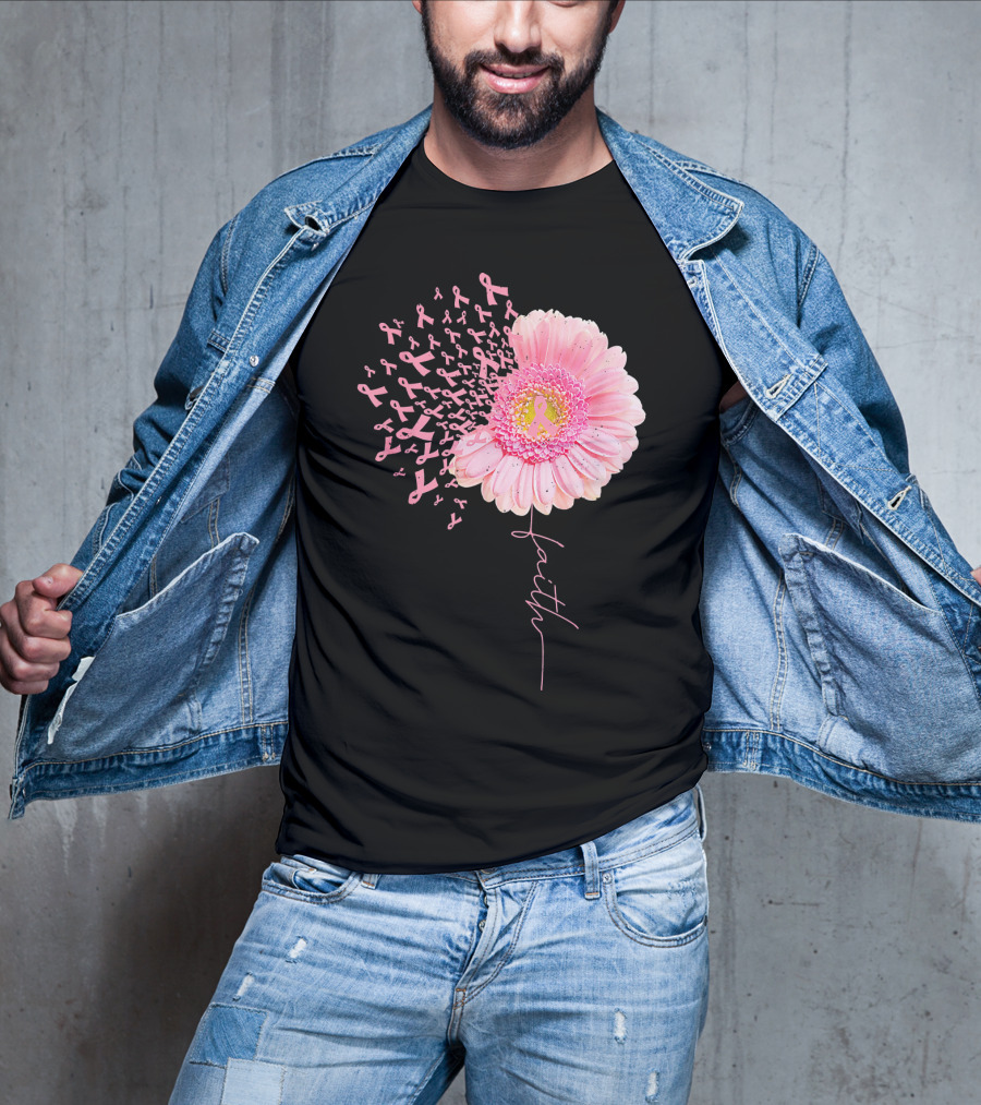 Faith Pink Ribbon Daisy Flower Breast Cancer Awareness T-Shirt