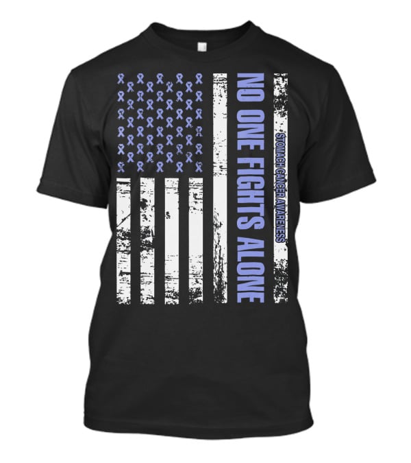 No One Fights Alone Stomach Cancer Awareness Flag With Ribbons T-Shirt