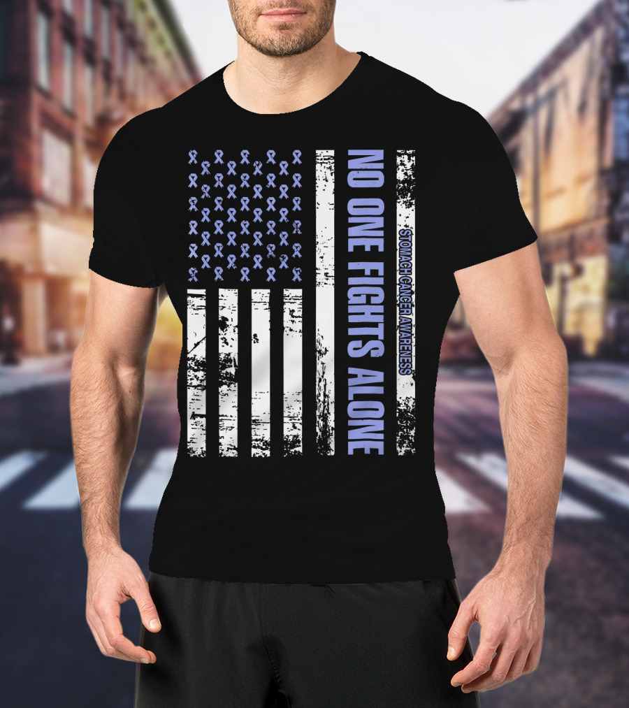 No One Fights Alone Stomach Cancer Awareness Flag With Ribbons T-Shirt