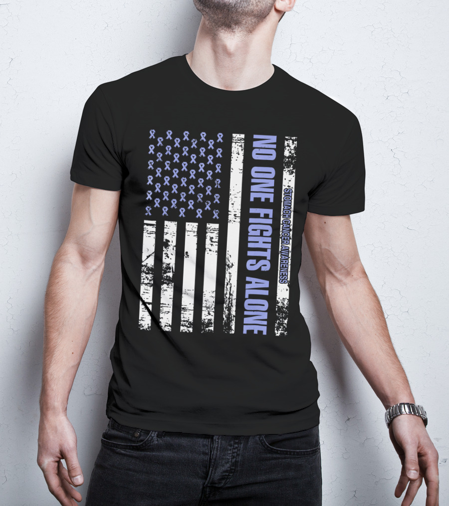 No One Fights Alone Stomach Cancer Awareness Flag With Ribbons T-Shirt