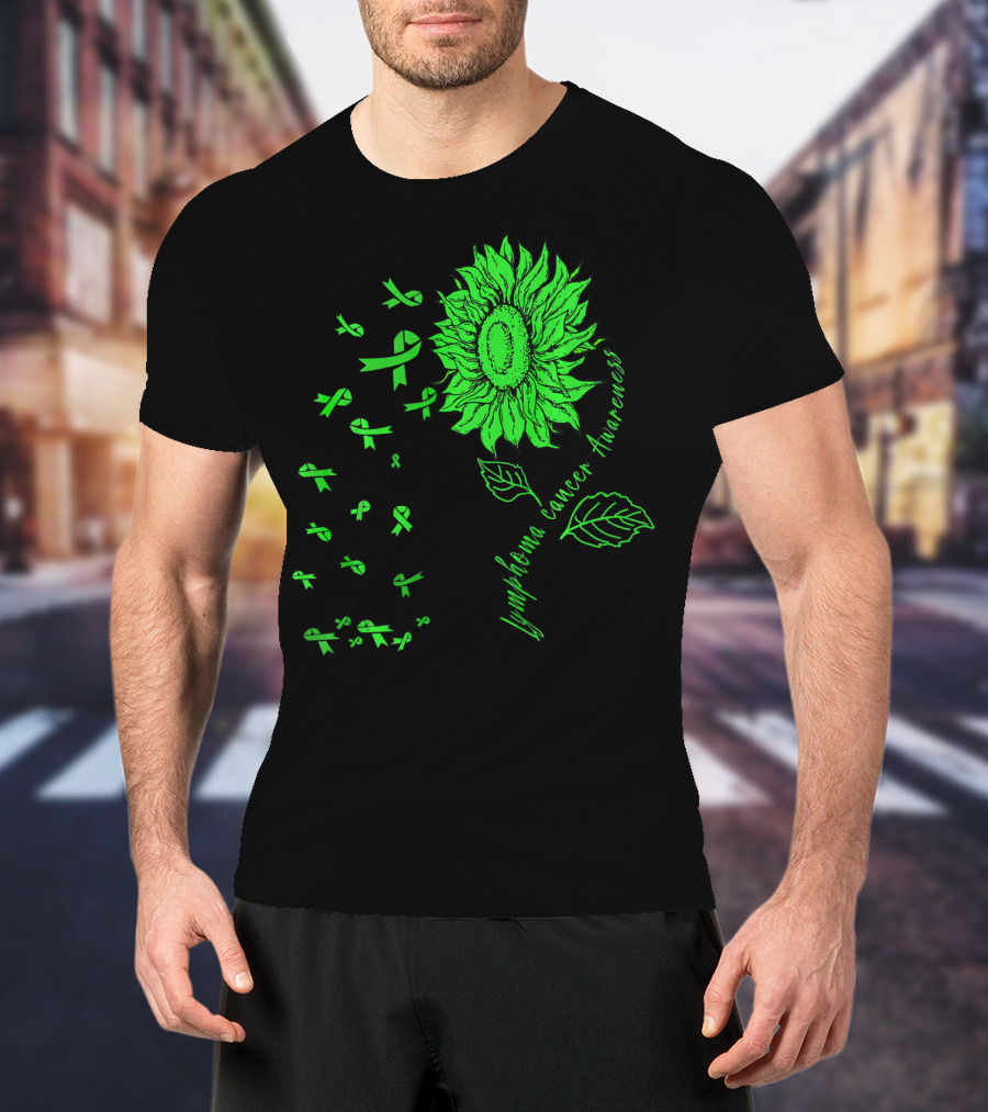 Lymphoma Cancer Awareness Sunflower Lime Green Ribbons T-Shirt
