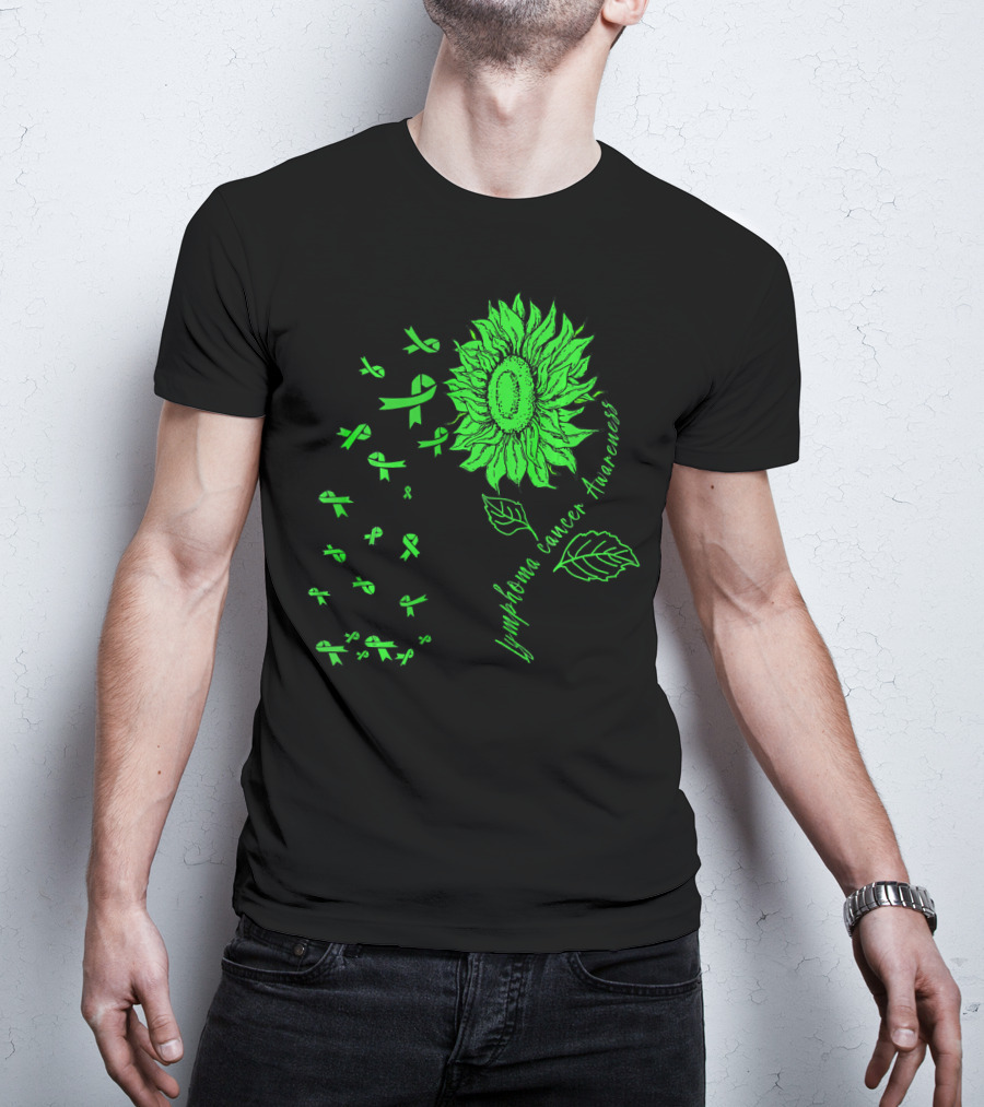 Lymphoma Cancer Awareness Sunflower Lime Green Ribbons T-Shirt