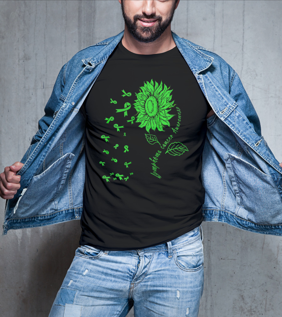 Lymphoma Cancer Awareness Sunflower Lime Green Ribbons T-Shirt