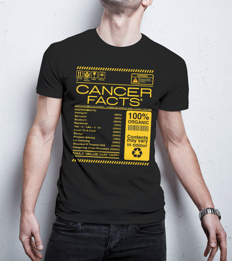 Cancer Facts Lives Intelligent Stubborn Loyal Organic Zodiac Sign T-Shirt