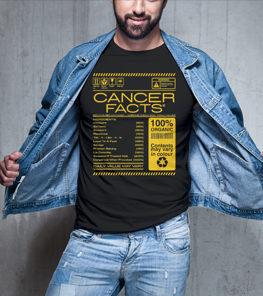 Cancer Facts Lives Intelligent Stubborn Loyal Organic Zodiac Sign T-Shirt
