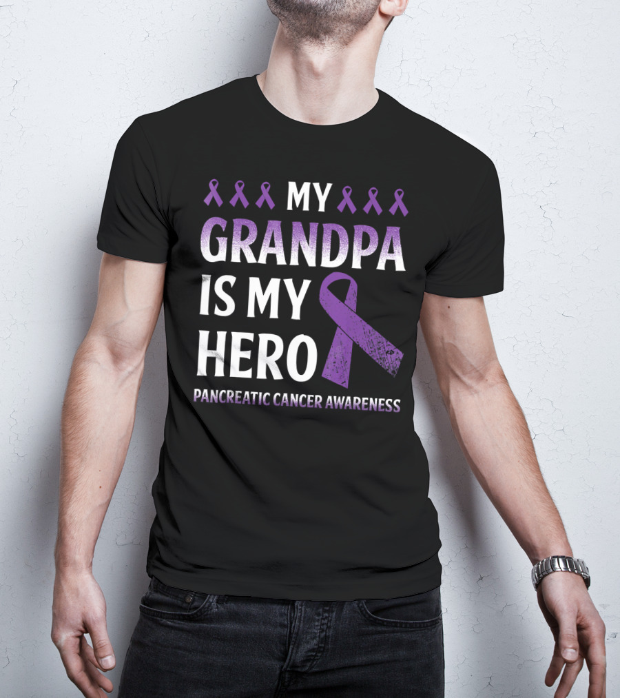 My Grandpa Is My Hero Pancreatic Cancer Awareness Purple Ribbons T-Shirt