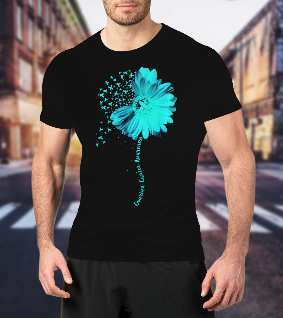 Ovarian Cancer Awareness Sunflower Ribbon Blossoms T-Shirt