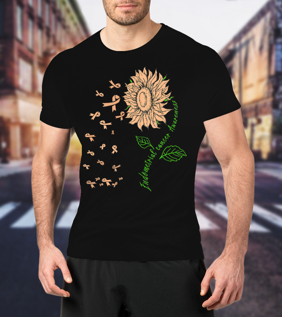 Sunflower Endometrial Cancer Awareness Ribbon Blossoms T-Shirt