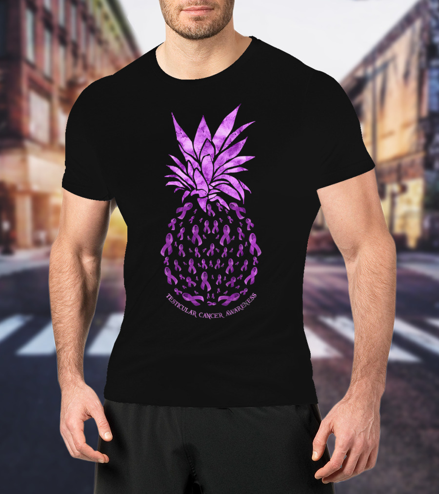 Pineapple With Purple Ribbons For Testicular Cancer Awareness T-Shirt