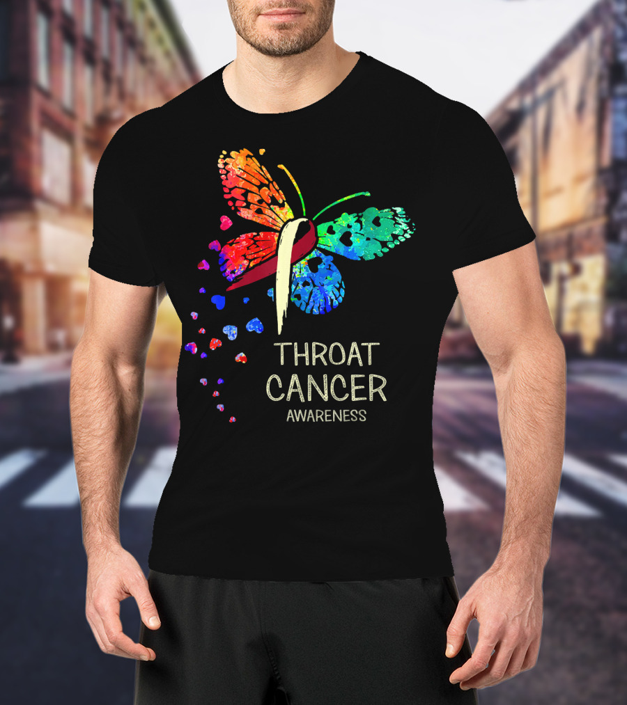 Throat Cancer Awareness Ribbon Butterfly Colorful T-Shirt