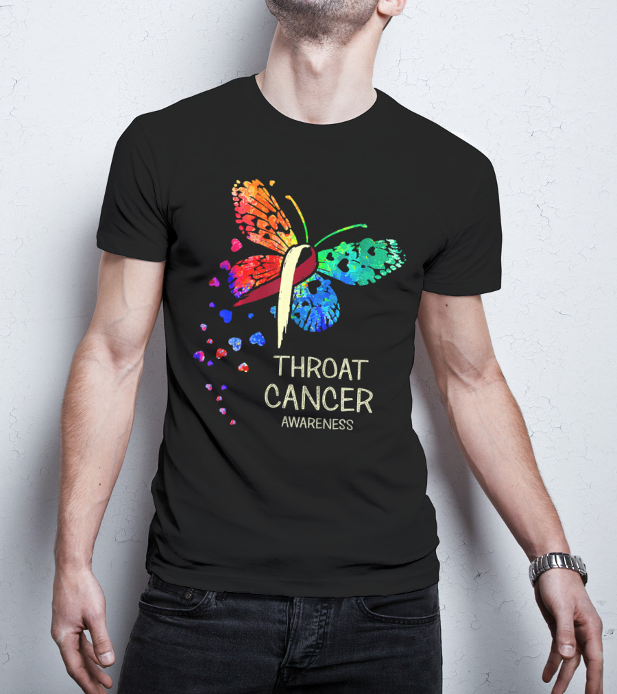 Throat Cancer Awareness Ribbon Butterfly Colorful T-Shirt