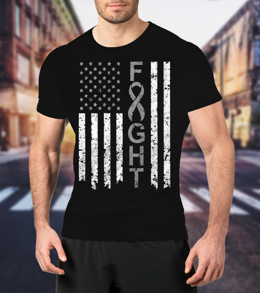 Brain Cancer Awareness Fight American Flag T-Shirt