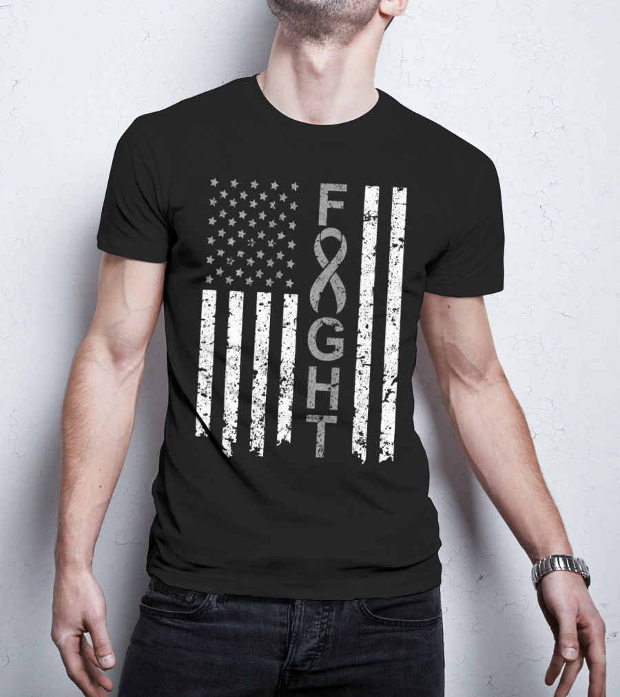 Brain Cancer Awareness Fight American Flag T-Shirt