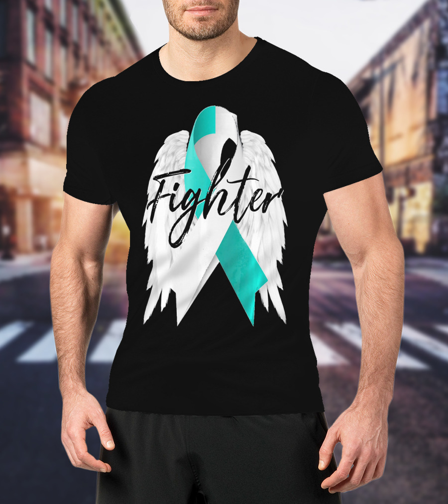 Cervical Cancer Fighter Teal Ribbon With Angel Wings T-Shirt