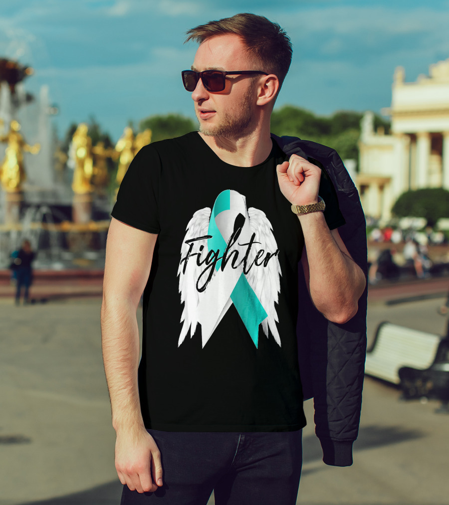 Cervical Cancer Fighter Teal Ribbon With Angel Wings T-Shirt