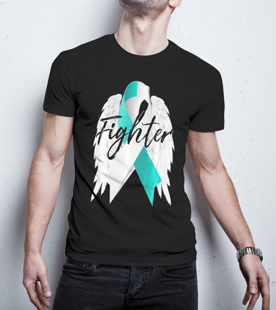 Cervical Cancer Fighter Teal Ribbon With Angel Wings T-Shirt