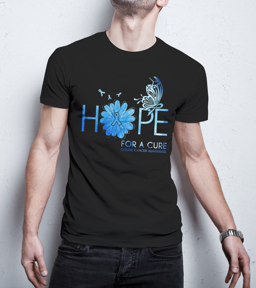 Hope For A Cure Colon Cancer Awareness Butterfly Ribbon T-Shirt